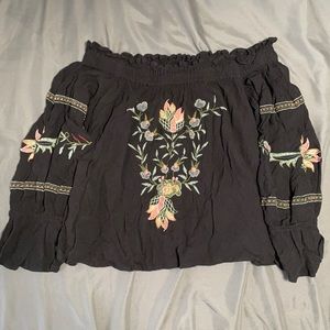 American eagle black floral embroidered off shoulder elastic top